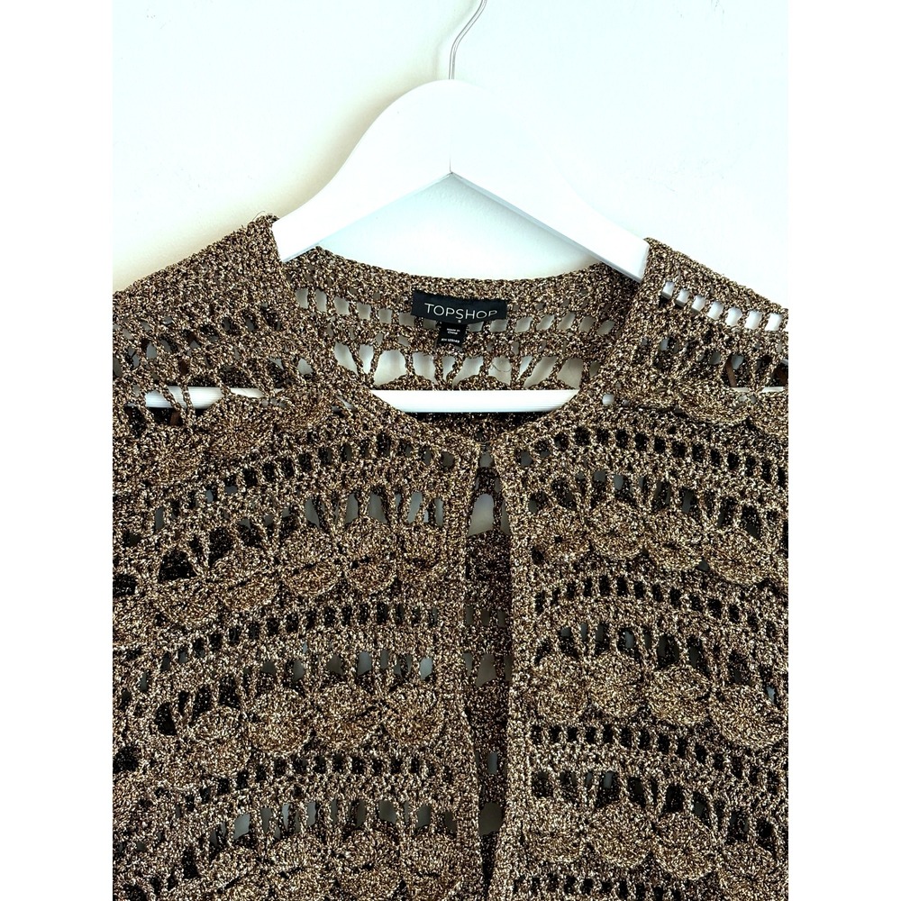Topshop Women's Metallic Open Knit Crochet Cardigan Sweater Bronze Copper S - Picture 8 of 13